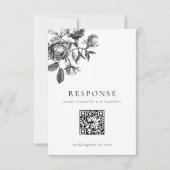 Zwart & Wit Bloemen Toile Trouwen QR Code RSVP Kaartje (Voorkant)