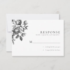 Zwart & Wit Bloemen Toile Trouwen RSVP Kaartje