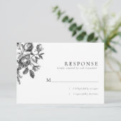 Zwart & Wit Bloemen Toile Trouwen RSVP Kaartje (Staand voorkant)