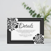 Zwart-wit Bloemen Trouwdetails Kaart (Staand voorkant)