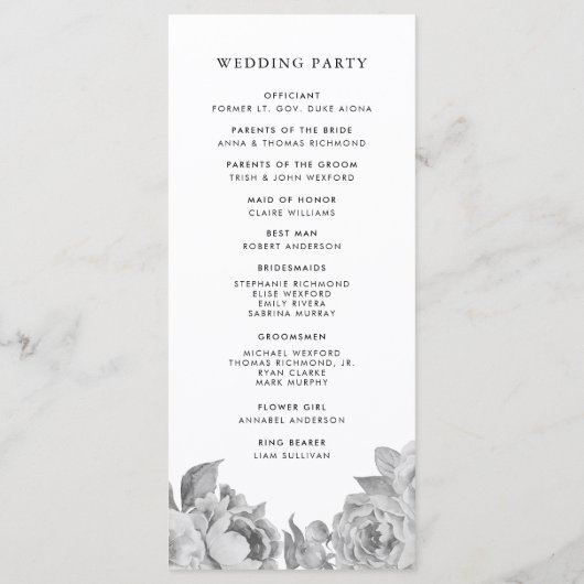  Zwart-wit Bloemen Trouwprogramma Programmakaart (Achterkant)