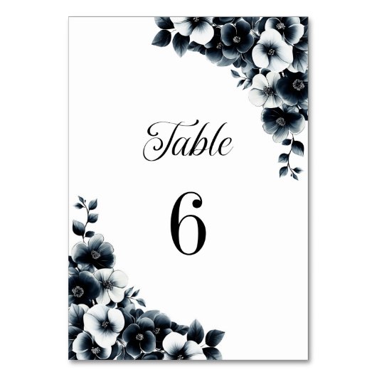 Zwart-wit Bloemen Trouwtafel Nummer Kaart (Achterkant)