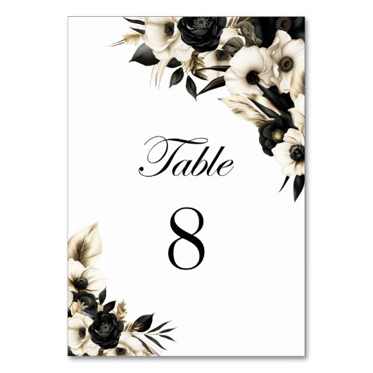 Zwart-wit Bloemen Trouwtafel Nummer Kaart (Achterkant)