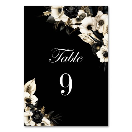 Zwart-wit Bloemen Trouwtafel Nummer Kaart (Achterkant)
