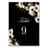 Zwart-wit Bloemen Trouwtafel Nummer Kaart (Voorkant)