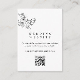 Zwart & Wit Bloemen Trouwwebsite QR Code Informatiekaartje