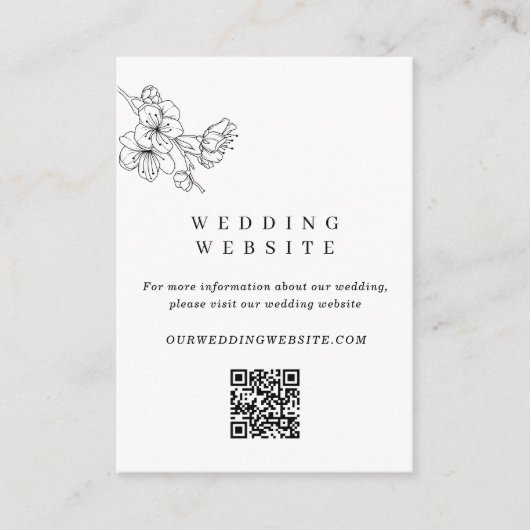 Zwart & Wit Bloemen Trouwwebsite QR Code Informatiekaartje (Voorkant)