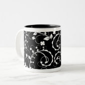Zwart&wit Bloemen Tweekleurige Koffiemok (Voorkant links)