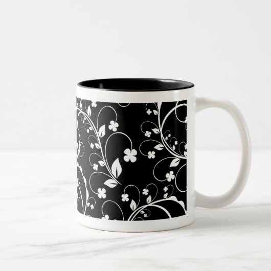 Zwart&wit Bloemen Tweekleurige Koffiemok (Rechts)