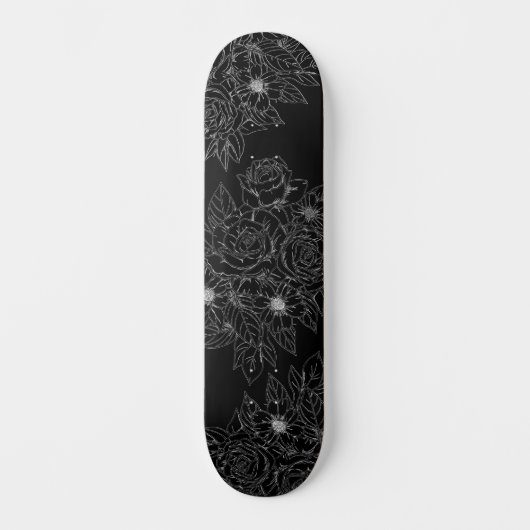 Zwart-wit bloemen verf je eigen dek persoonlijk skateboard (Voorkant)