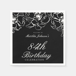Zwart Wit Bloemen Verjaardag Party Papier Servet