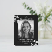 Zwart Wit Bloemen Viering van het Leven Fotokaart Kaart (Staand voorkant)