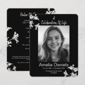 Zwart Wit Bloemen Viering van het Leven Fotokaart Kaart (Voorkant / Achterkant)