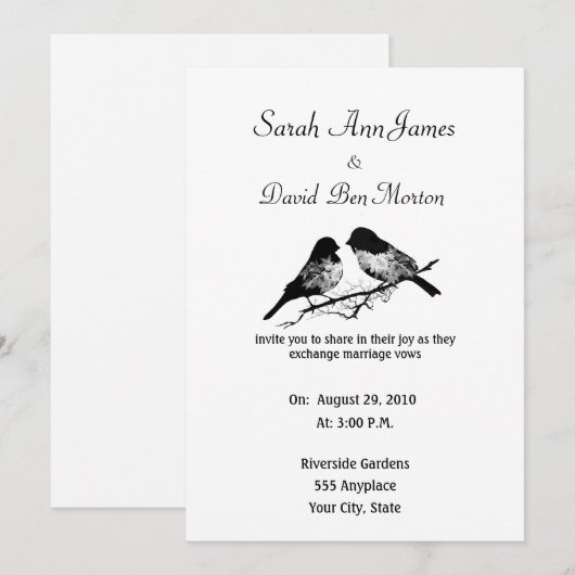 Zwart-wit Bloemen Vogel Natuur bruiloft Kaart (Voorkant / Achterkant)