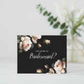 Zwart & Wit Bloemen Vrijgezellenfeest Bruidsmeisje Kaart (Staand voorkant)