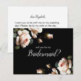 Zwart & Wit Bloemen Vrijgezellenfeest Bruidsmeisje Kaart