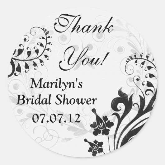 Zwart Wit Bloemen Vrijgezellenfeest Dank u Ronde Sticker (Voorkant)