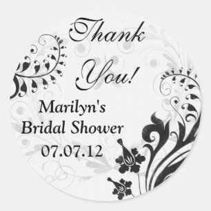 Zwart Wit Bloemen Vrijgezellenfeest Dank u Ronde Sticker