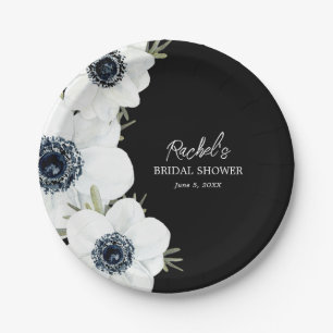 Zwart-wit Bloemen Vrijgezellenfeest Papieren Bordje