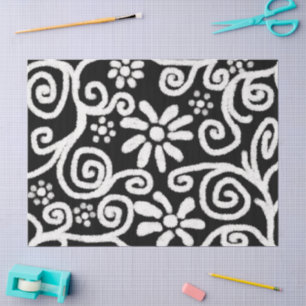 Zwart Wit Bloemen Wervelingen Bloemen Decoupage Tissuepapier