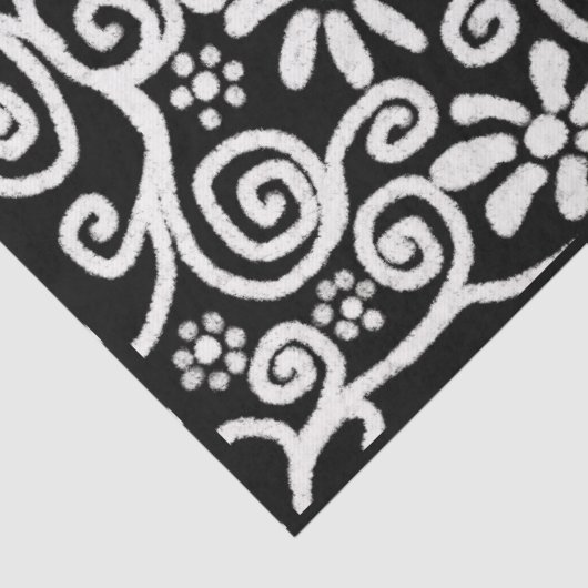 Zwart Wit Bloemen Wervelingen Bloemen Decoupage Tissuepapier (Detail)