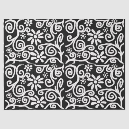 Zwart Wit Bloemen Wervelingen Bloemen Decoupage Tissuepapier (Voorkant)