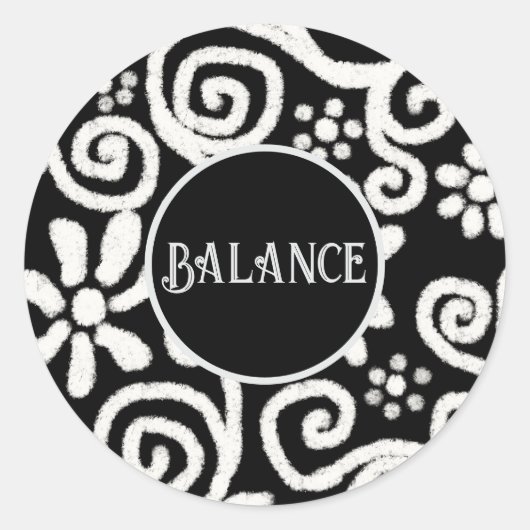 Zwart Wit Bloemen & Wervelingen Bloemen Gepersonal Ronde Sticker (Voorkant)
