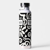 Zwart Wit Bloemen & Wervelingen Bloemen Gepersonal Waterfles (Rechts)