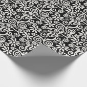 Zwart Wit Bloemen & Wervelingen Bloemen Patroon Cadeaupapier (Hoek)