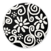 Zwart Wit Bloemen & Wervelingen Bloemen Patroon Keramische Knop (Voorkant)