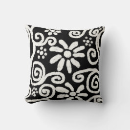 Zwart Wit Bloemen & Wervelingen Bloemen Patroon Kussen