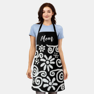 Zwart Wit Bloemen & Wervelingen Bloemen Patroon Schort