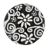 Zwart Wit Bloemen & Wervelingen Bloemen Patroon Snijplank (Voorkant)