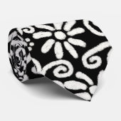 Zwart Wit Bloemen & Wervelingen Bloemen Patroon Stropdas (Opgerold)