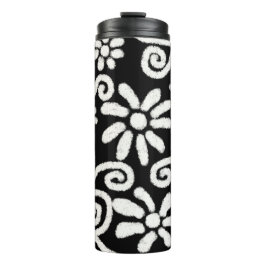 Zwart Wit Bloemen & Wervelingen Bloemen Patroon Thermosbeker