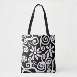 Zwart Wit Bloemen & Wervelingen Bloemen Patroon Tote Bag