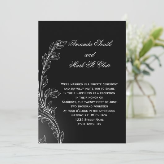 Zwart Wit Bloemen Wervelingen Post Wedding Kaart (Staand voorkant)