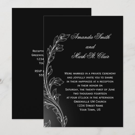 Zwart Wit Bloemen Wervelingen Post Wedding Kaart (Voorkant / Achterkant)