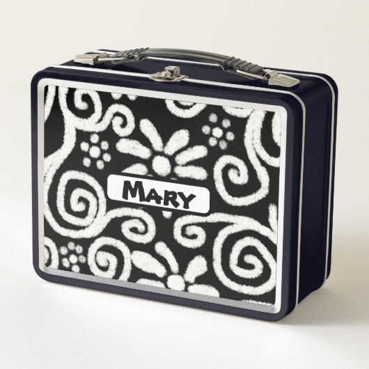 Zwart Wit Bloemen Wervelpatroon Gepersonaliseerd (Voorkant)