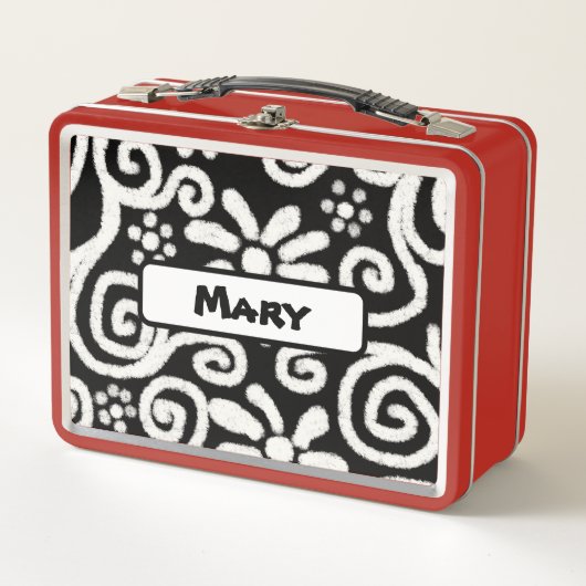 Zwart Wit Bloemen Wervelpatroon Gepersonaliseerd (Voorkant)