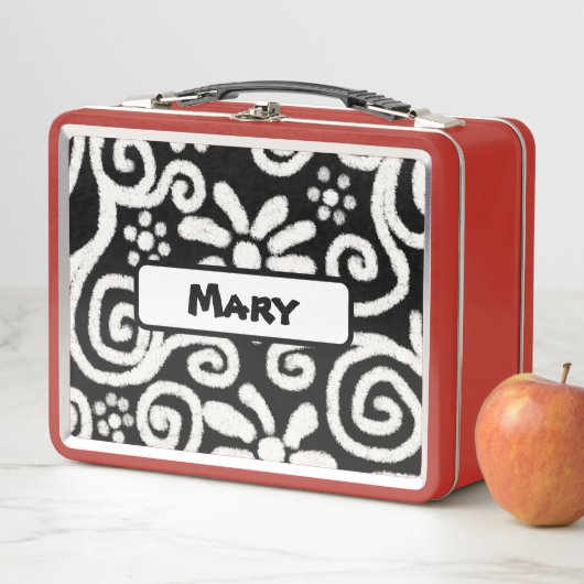 Zwart Wit Bloemen Wervelpatroon Gepersonaliseerd (In situ)