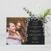 Zwart-wit bloemen Wildflowers Foto bruiloft Kaart (Staand voorkant)