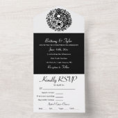 Zwart-wit Bloemen Yin Yang bruiloft All In One Uitnodiging (Binnen)