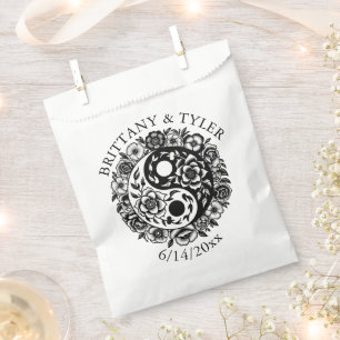 Zwart-wit Bloemen Yin Yang bruiloft Bedankzakje