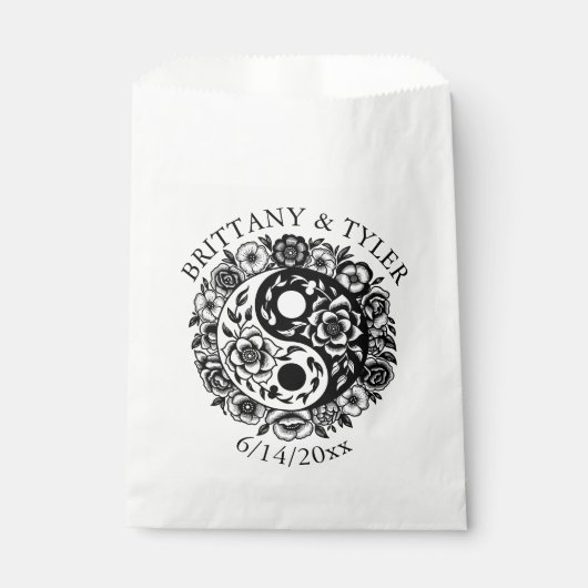 Zwart-wit Bloemen Yin Yang bruiloft Bedankzakje (Voorkant)