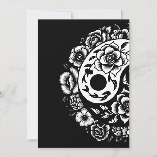 Zwart-wit Bloemen Yin Yang bruiloft Kaart (Achterkant)
