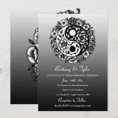 Zwart-wit Bloemen Yin Yang bruiloft Kaart (Voorkant / Achterkant)