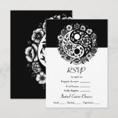 Zwart-wit Bloemen Yin Yang Bruiloft RSVP Kaart (Voorkant / Achterkant)