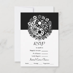 Zwart-wit Bloemen Yin Yang Bruiloft RSVP Kaart