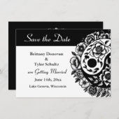 Zwart Wit Bloemen Yin Yang Bruiloft Save the Date Kaart (Voorkant / Achterkant)
